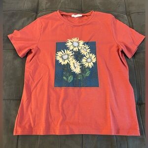 ROMWE Red Short Sleeve Tee with Sunflower Print